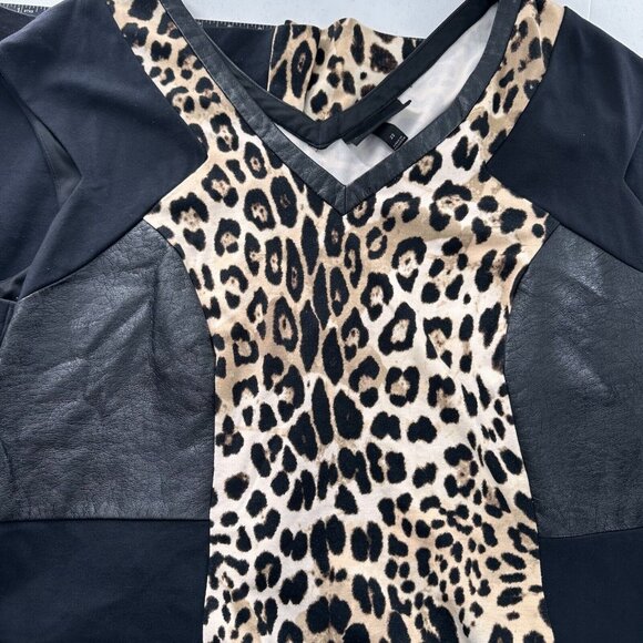 Lane Bryant V-Neck Black & Leopard Print Dress Size 22 Faux Leather Slimming - Picture 10 of 10